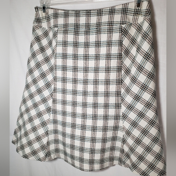 Ann Taylor LOFT Ivory Green Multicolored Tweed Y2K Knee Length Skirt Sz 6 - Picture 7 of 11
